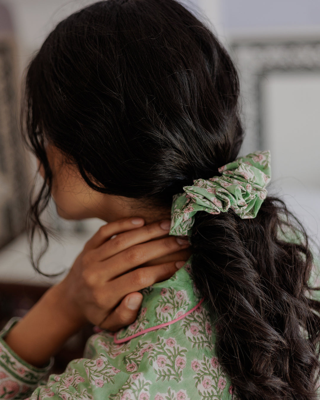Sage Green Mogra Scrunchie
