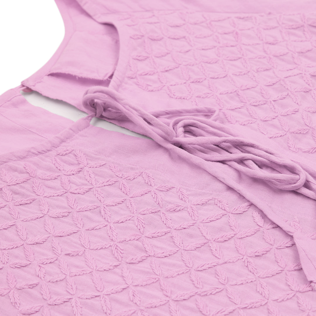 Chikankari-embroidered maxi dress in pink lavender