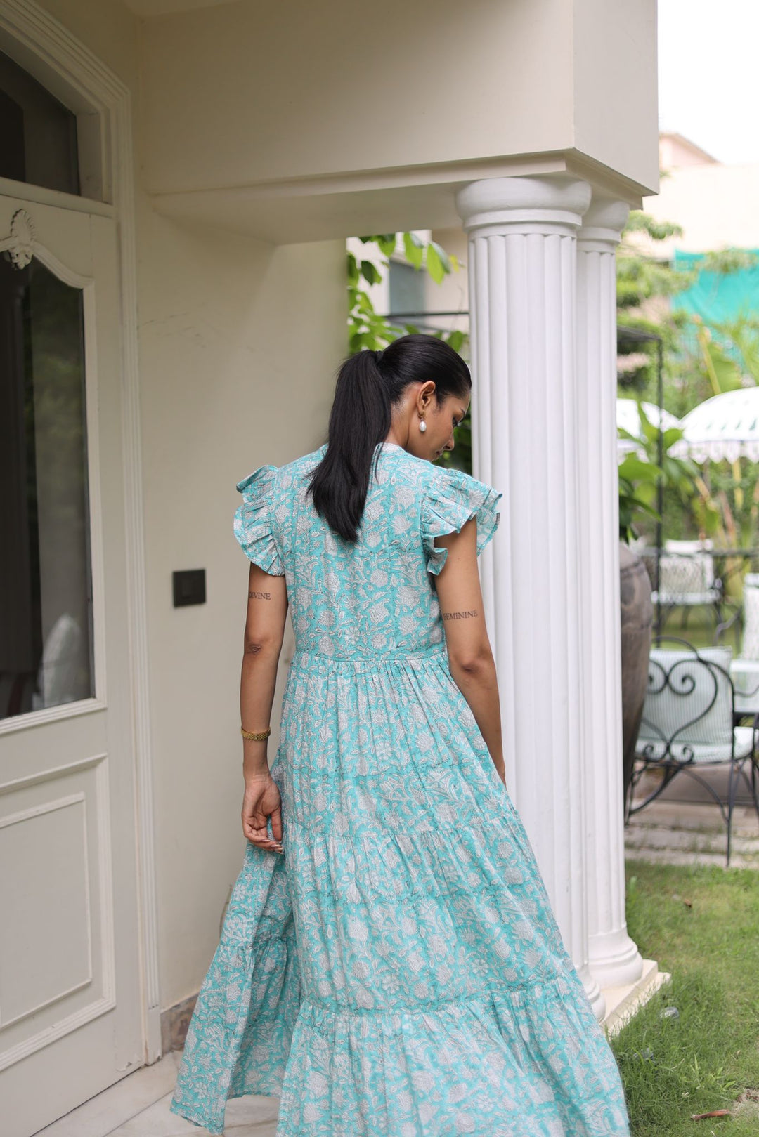 Penny sleeveless dress in pool blue