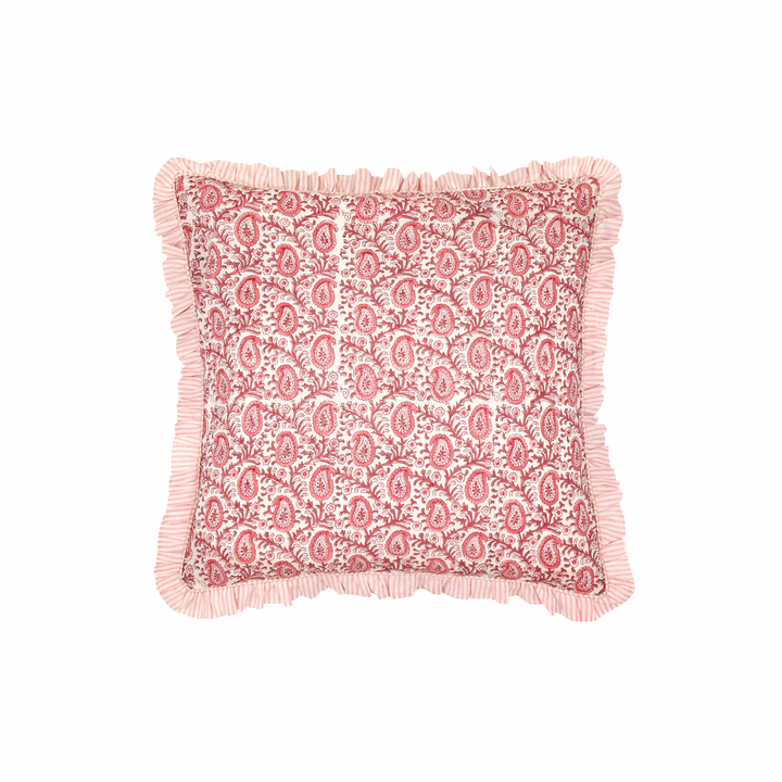 Paisley Ruffle Cushion in Desert Rose