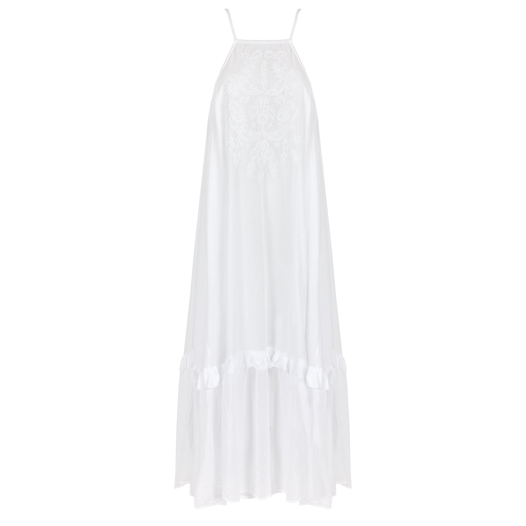Chikankari embroidered sundress in jasmine white