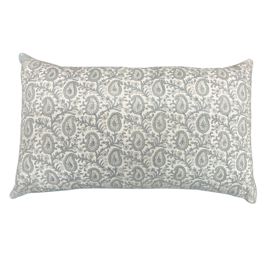 Paisley Rectangle Cushion In Dusty Blue
