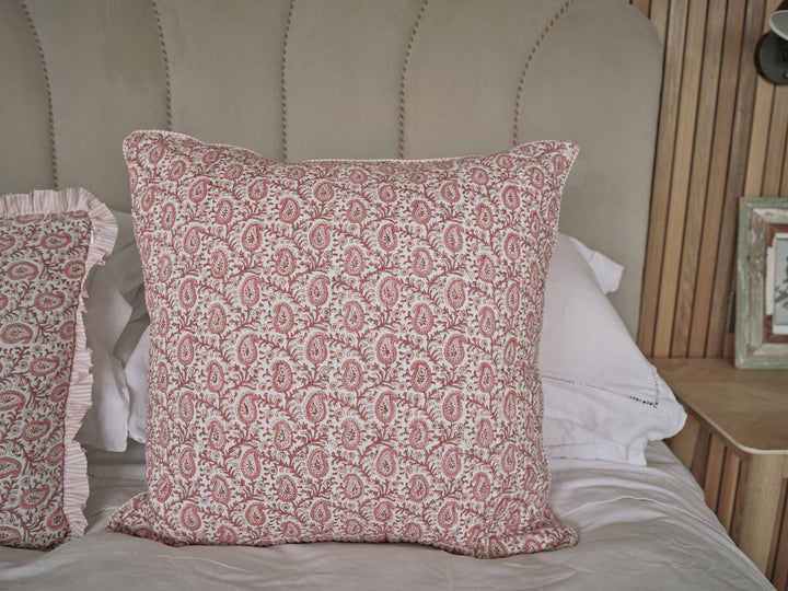 Paisley and Tulip Large Quilted Cushion in Desert Rose