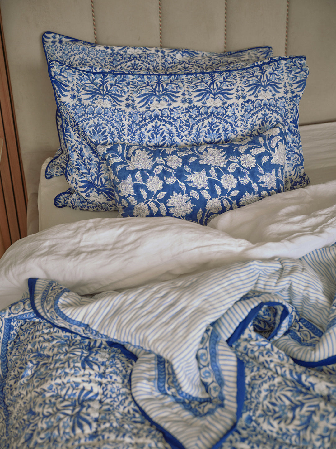Surf Blue Maharani Hand-Block Printed Pillowcase