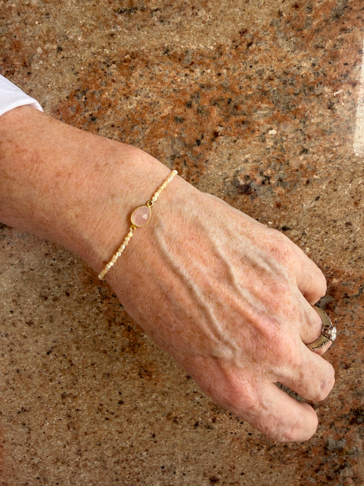 Jaipur Gem Bracelet - Mother of Pearl & Rose Quartz - SHIPS 9TH SEPTEMBER