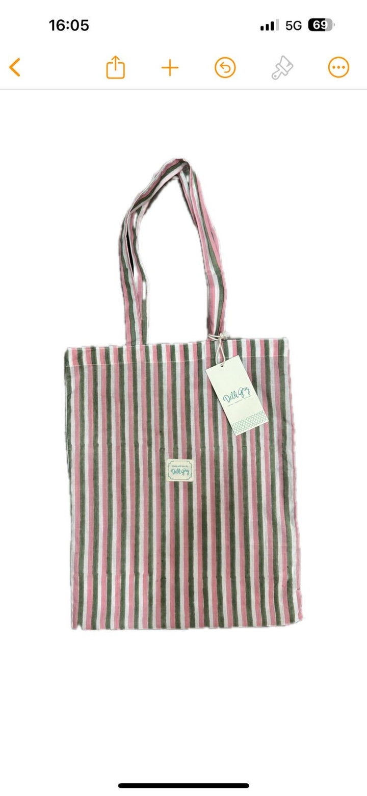 Candy Stripe PJ Trousers in Sage & Dusty Pink