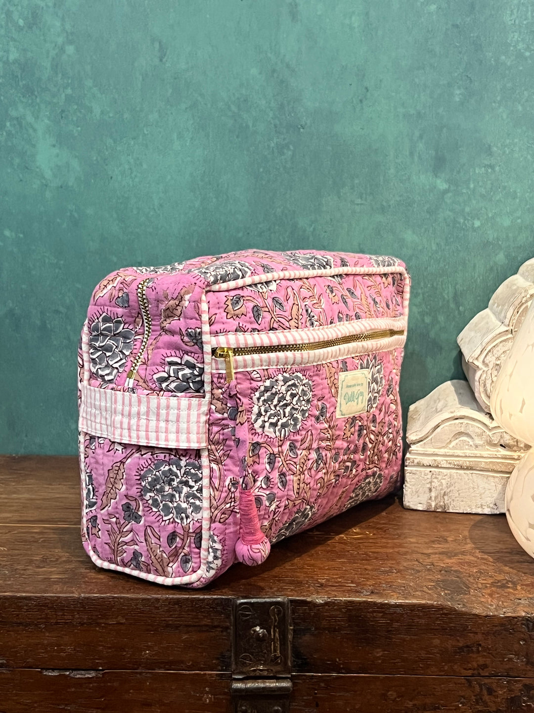 Johari Double Zip Wash Bag In Lavender And Dusty Blue