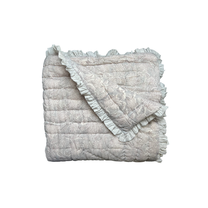 Champaca Ruffle Quilted Throw In Lunar Grey