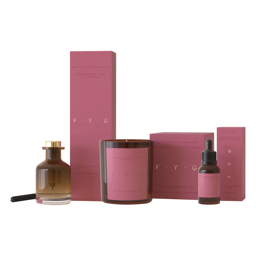 Damson Plum, Rose & Patchouli Candle: Amber / Glass - Dilli Grey
