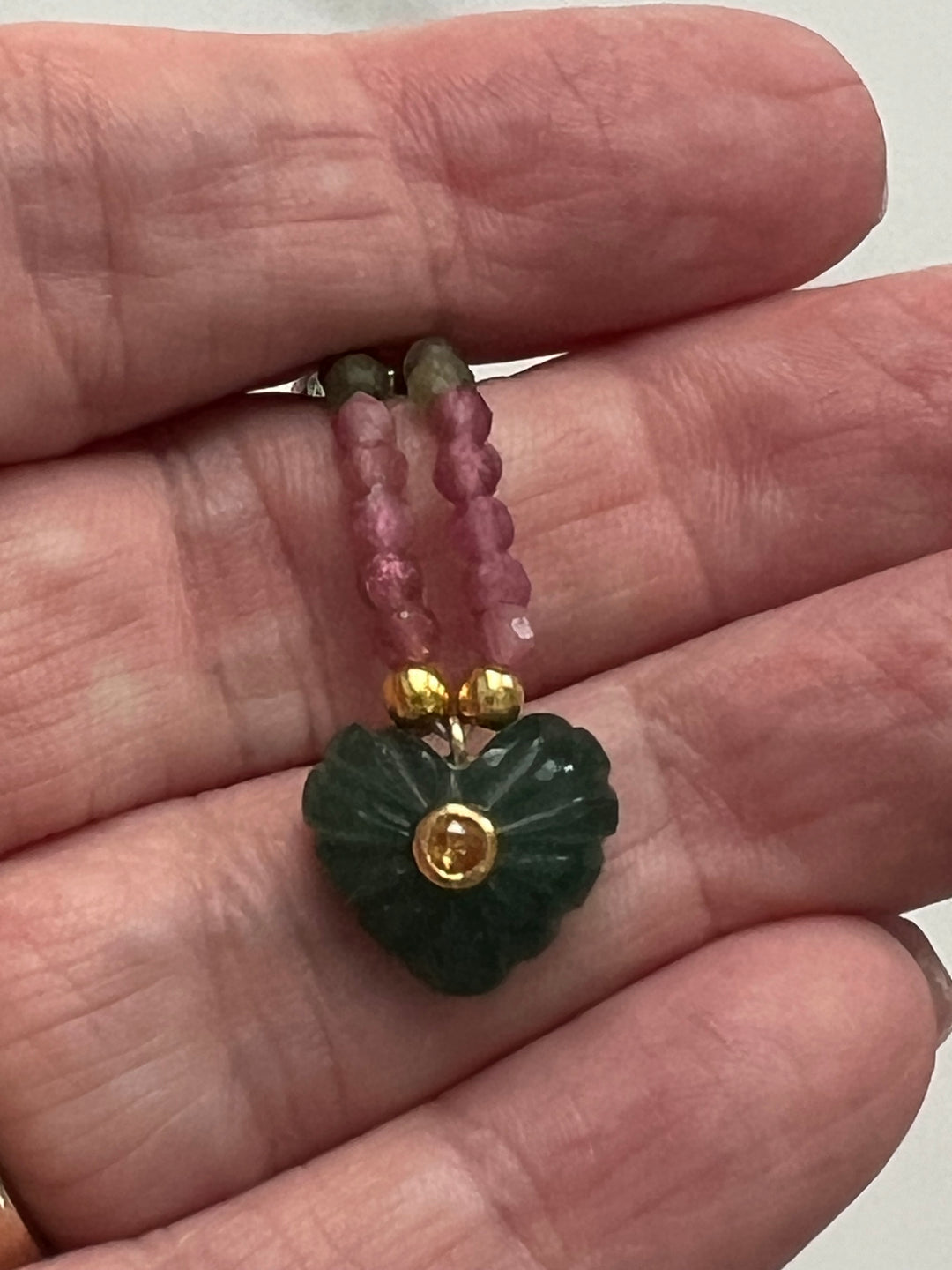 Jaipur Carved Heart Necklace in Tourmaline & Aventurine