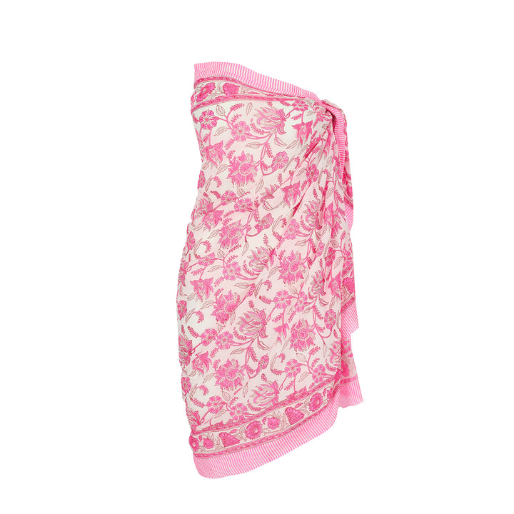 100% Cotton Sarong in Neon Pink Champaca Print