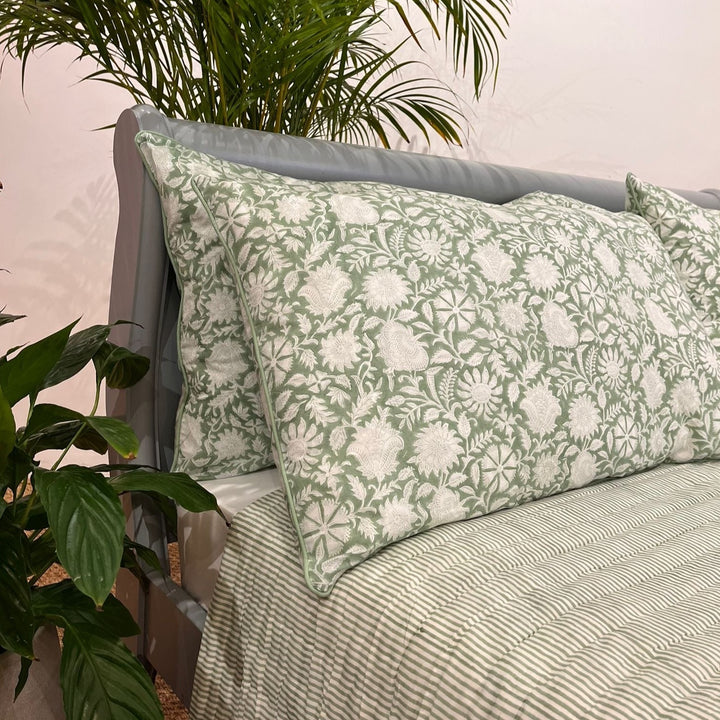 Matcha Green Narayan Hand-Block Printed Pillowcase