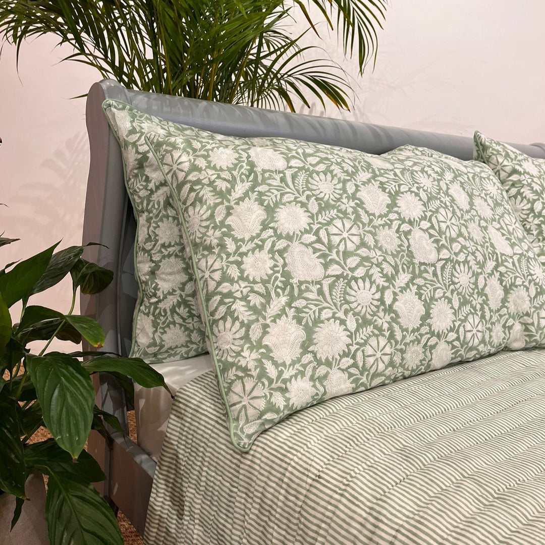 Matcha Green Narayan Hand-Block Printed Pillowcase