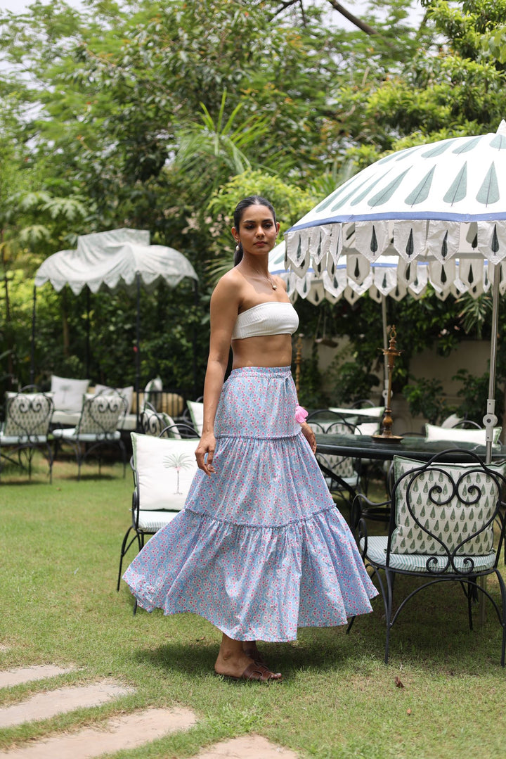 Maya maxi-tiered skirt in dusty blue