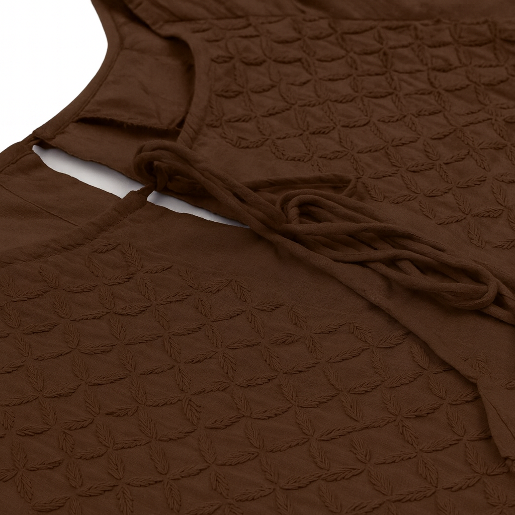 Chikankari-embroidered maxi dress in chocolate