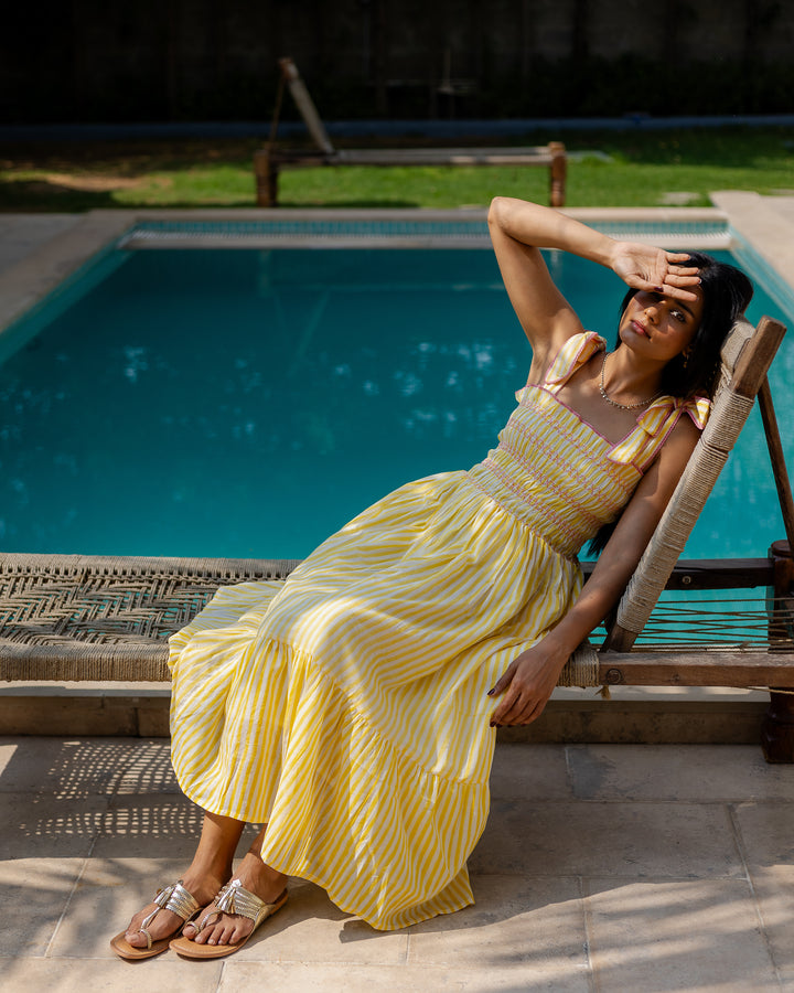 Yasmin Smocked Sundress in Sunshine Yellow - Dilli Grey