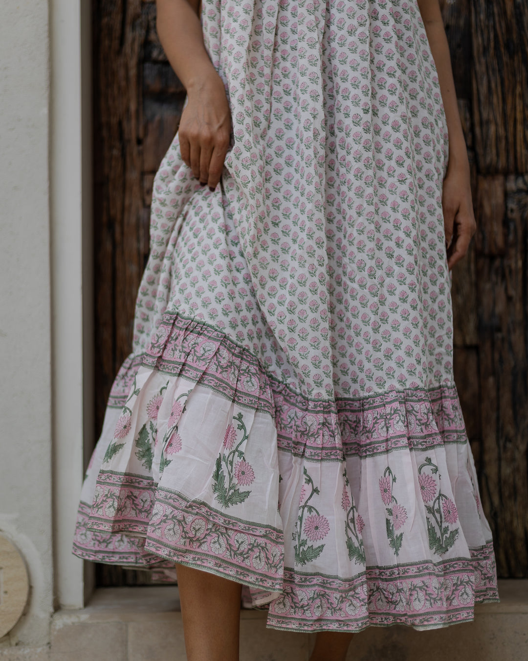 Kaya Maxi Sundress in White & Sage - Dilli Grey
