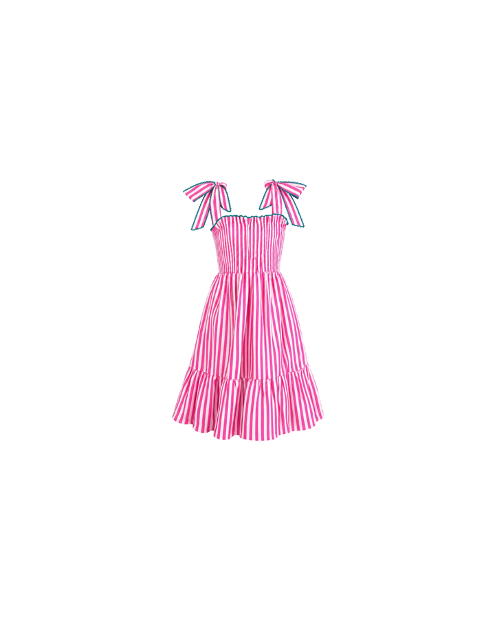 Mini Yasmin Smocked Sundress in Neon Pink