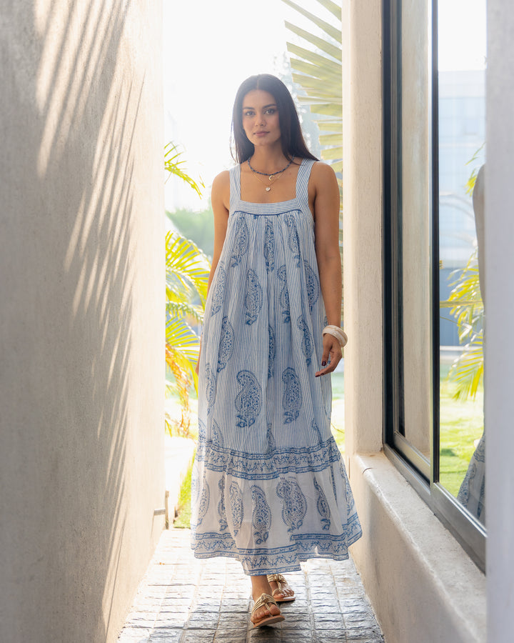 Kaya Maxi Sundress in Dusty Blue - Dilli Grey