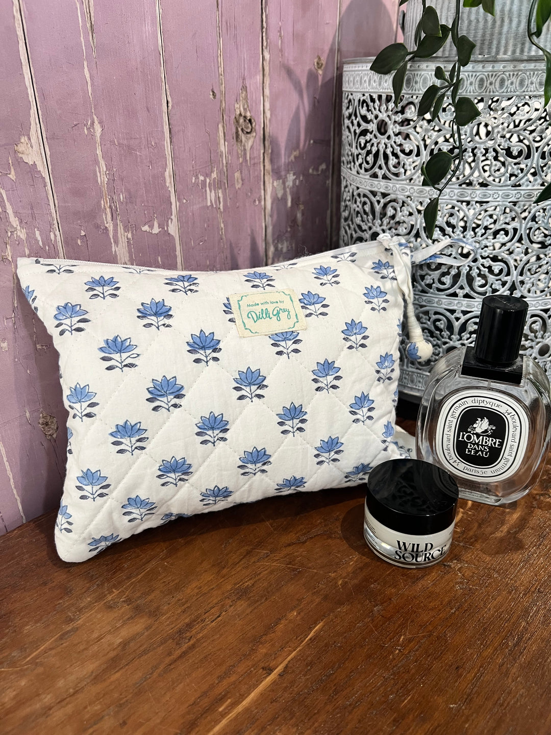 Sky blue lotus quilted pouch set