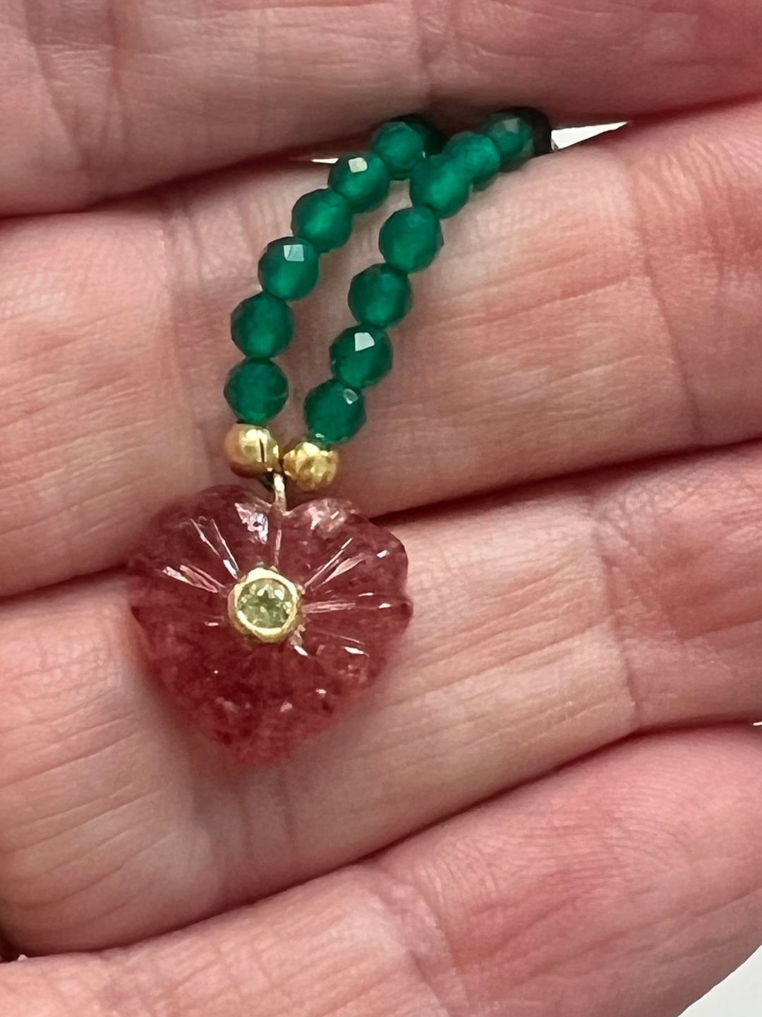 Jaipur Carved Heart in Green Onyx & Strawberry Quartz