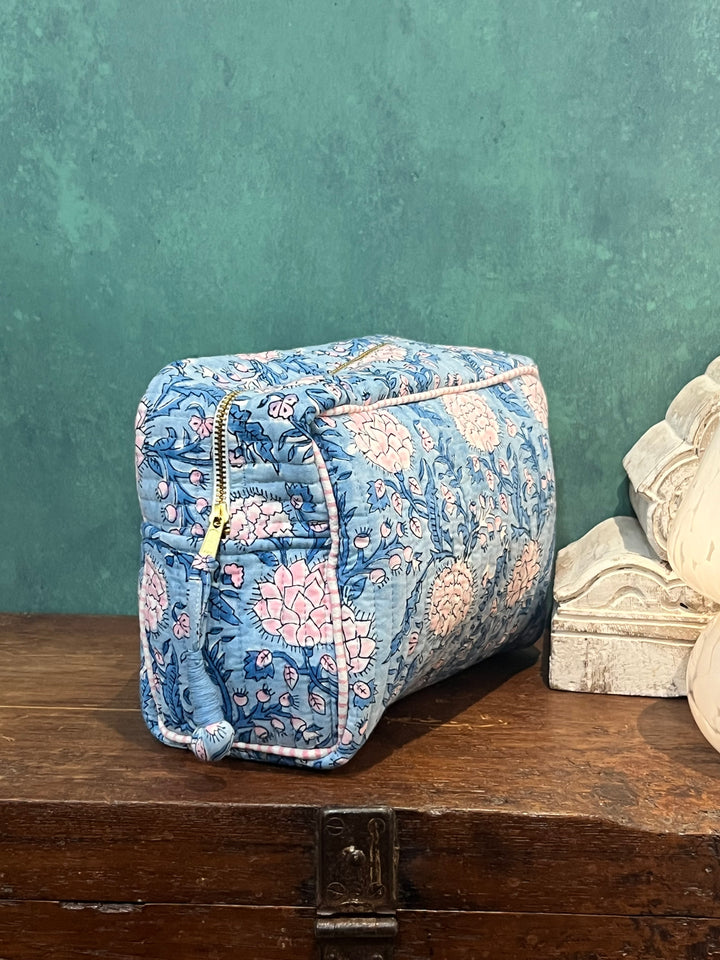 Johari Double Zip Wash Bag In Blue And Pink