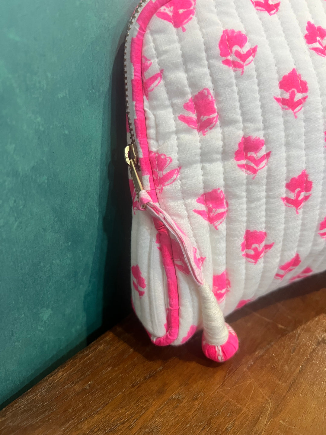 Neon pink ditsy Makeup Pouch