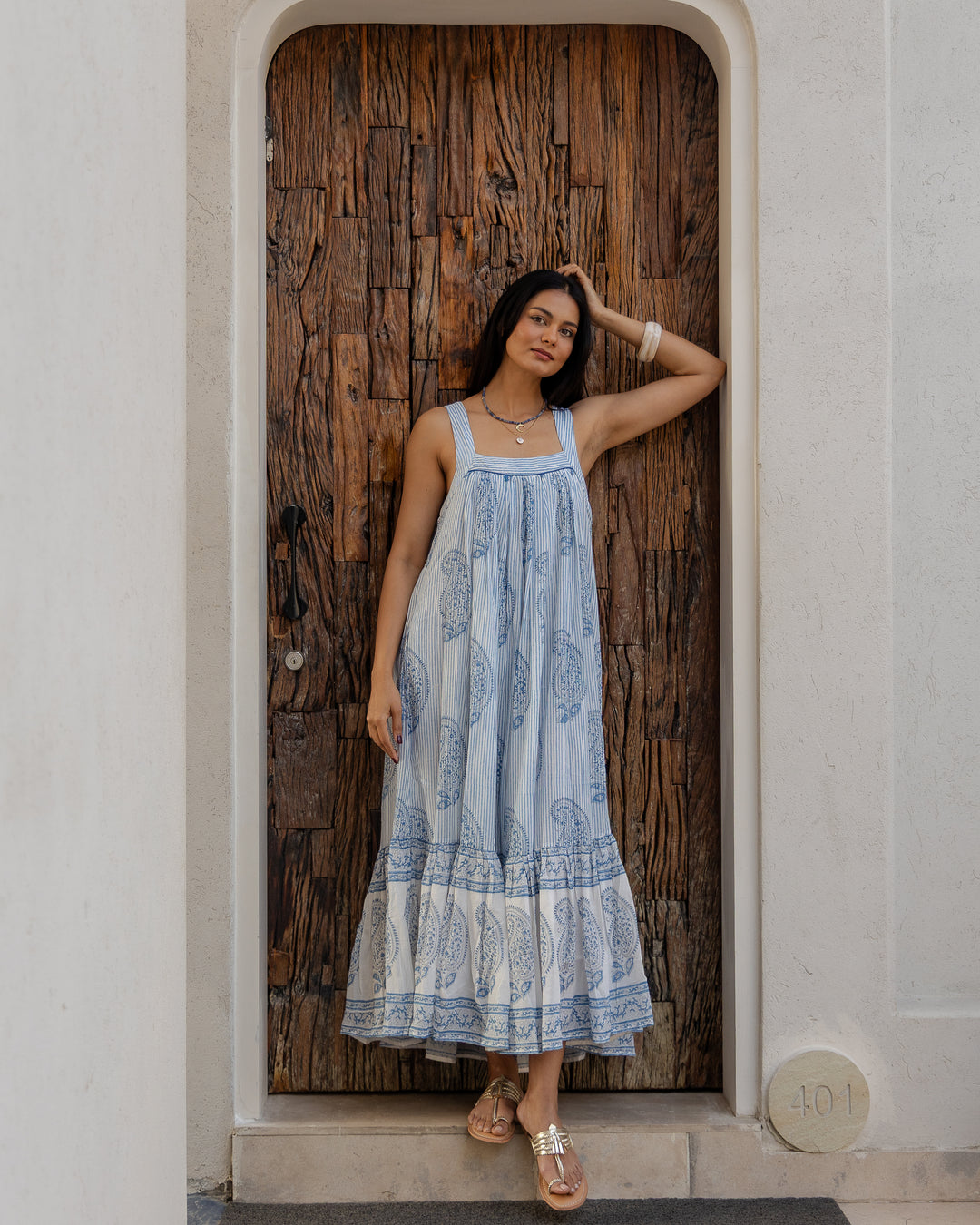 Kaya Maxi Sundress in Dusty Blue - Dilli Grey