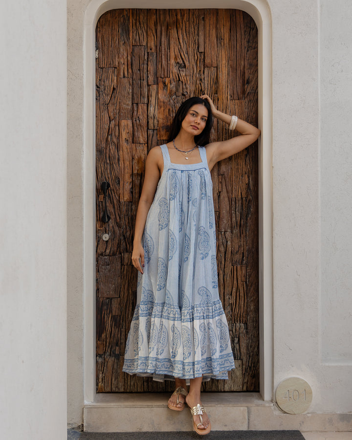 Kaya Maxi Sundress in Dusty Blue - Dilli Grey