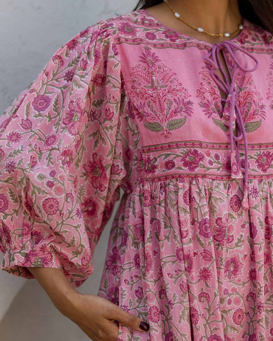 Farah Midi Dress in Jaipur Pink and Sage - Dilli Grey