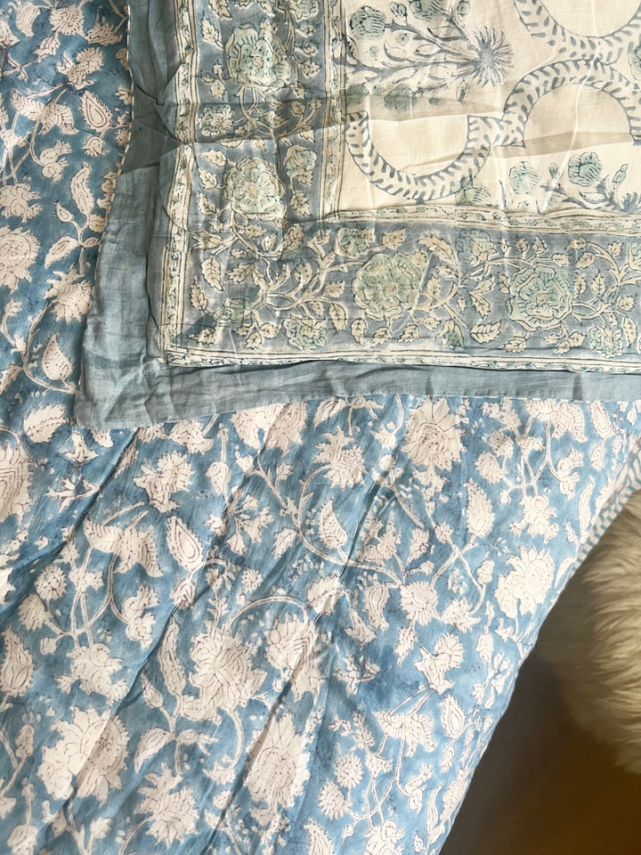 Phool Jaal with mixed border in sky blue