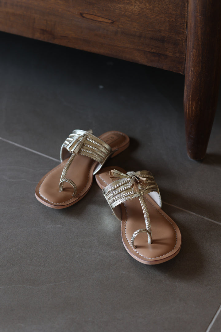 Kohlapuri hand made sandals in soft gold - Dilli Grey