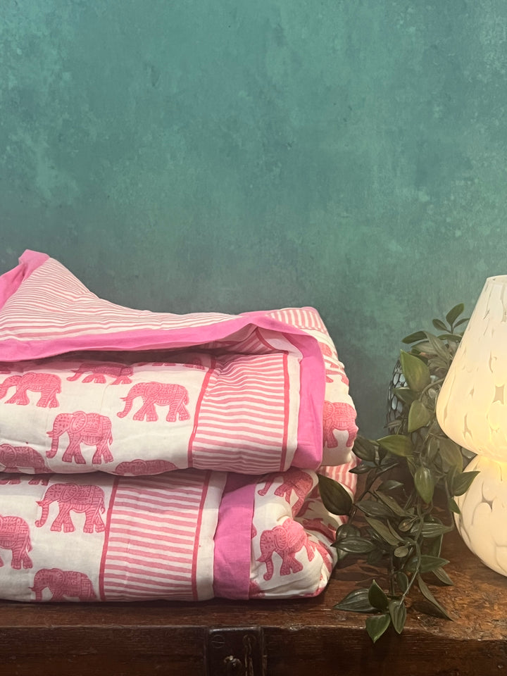 Cosmos pink elephant mini quilt