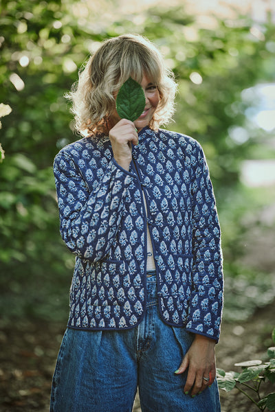 Nehru collar buta jacket in midnight