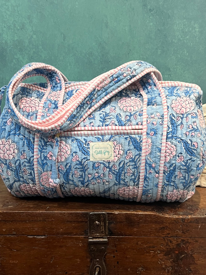 Johari Mini Bowling Bag in blue & pink