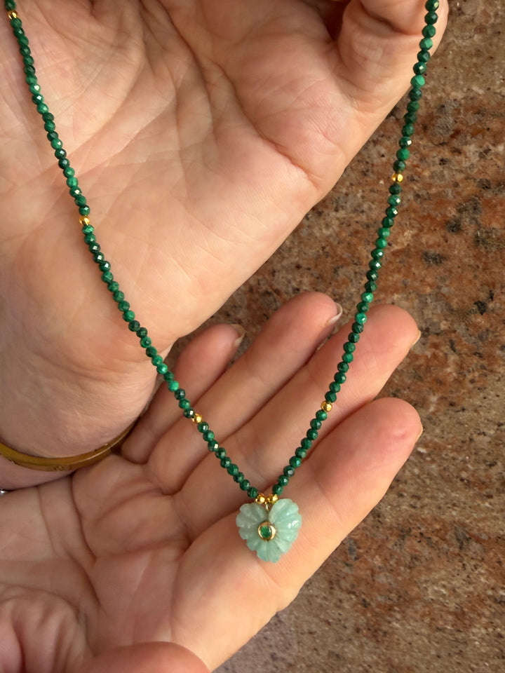 Jaipur Carved Heart Necklace in Amazonite - SHIPS 9TH SEPTEMBER