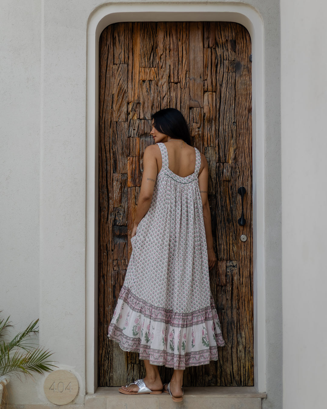 Kaya Maxi Sundress in White & Sage - Dilli Grey