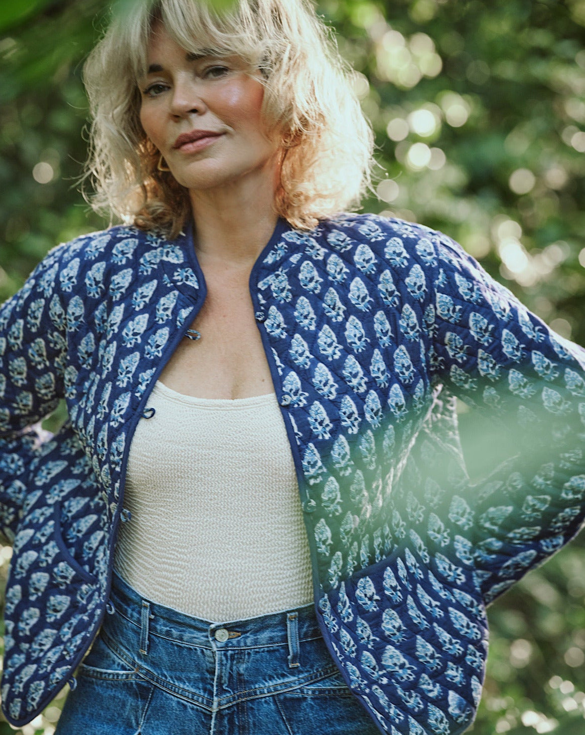 Nehru collar buta jacket in midnight