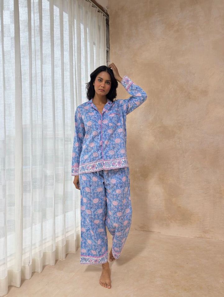 Johari Long Sleeve PJ set in dusty blue and pink