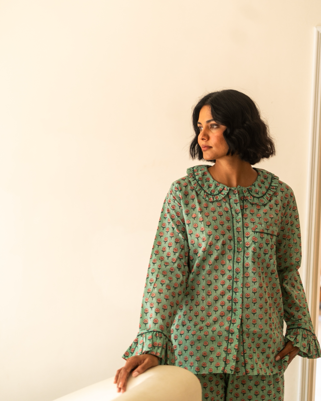 Mini Mogra Ruffle PJ set in Jade - Dilli Grey