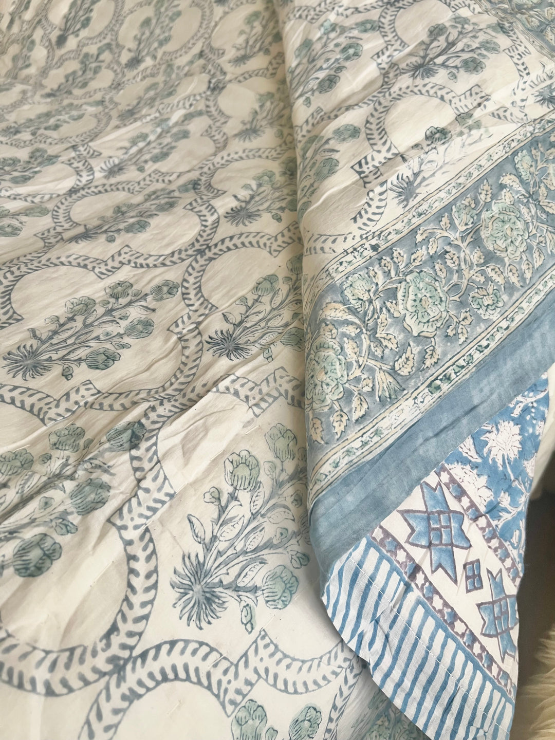 Phool Jaal with mixed border in sky blue