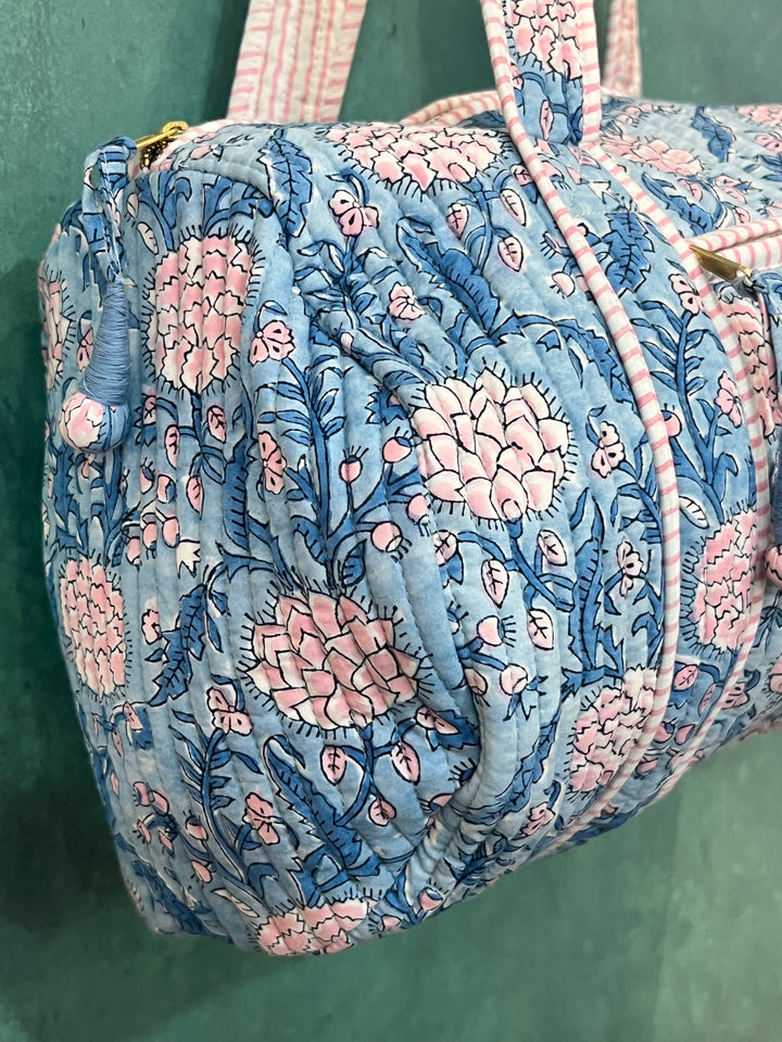 Johari Mini Bowling Bag in blue & pink