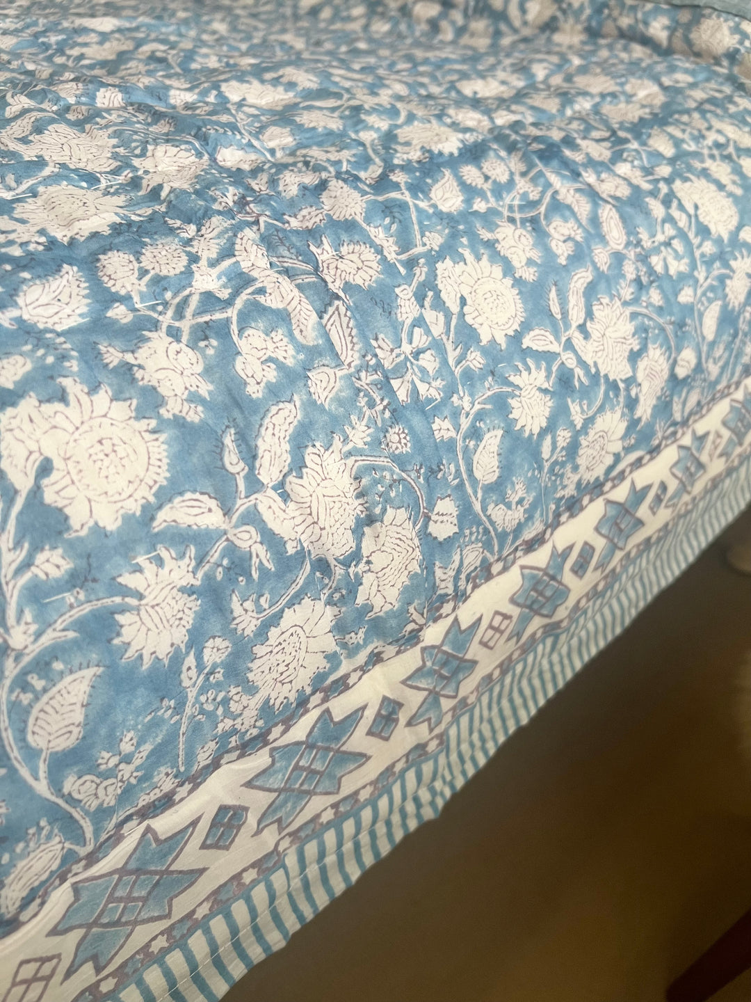 Phool Jaal with mixed border in sky blue