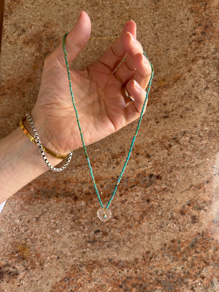 Jaipur Carved Heart Necklace in Quartz & Turquoise  - SHIPS 9TH SEPTEMBER