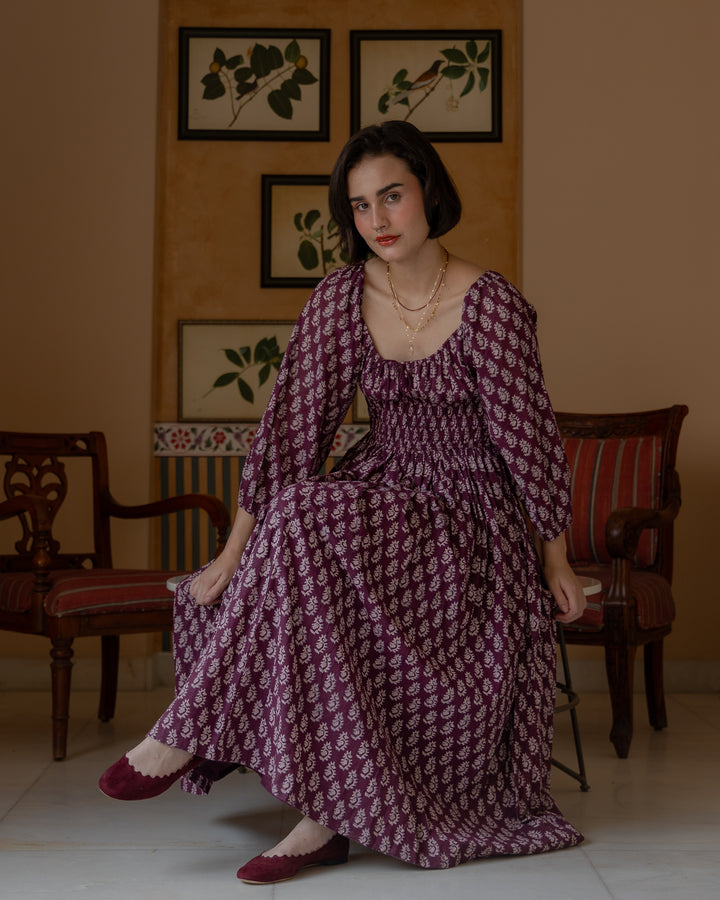 Lara Midi Dress In Burgundy - - delivery beg Nov