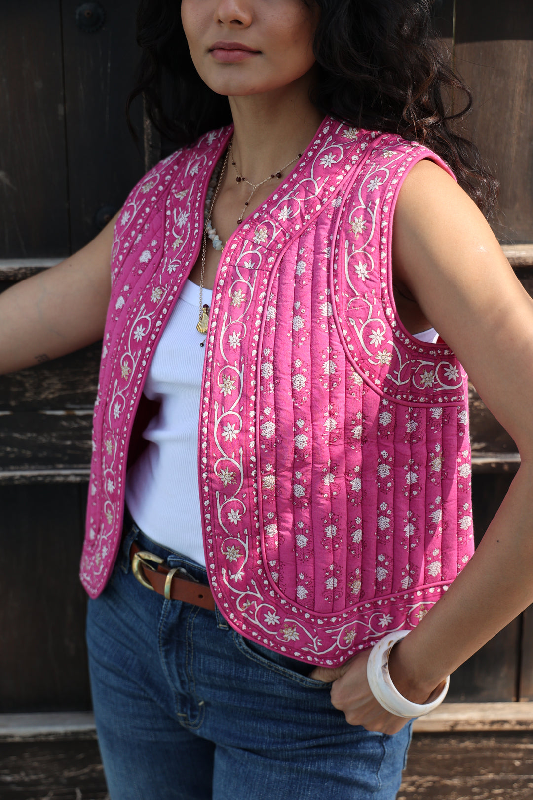 Saffron Reversible Gilet in Magenta - Dilli Grey