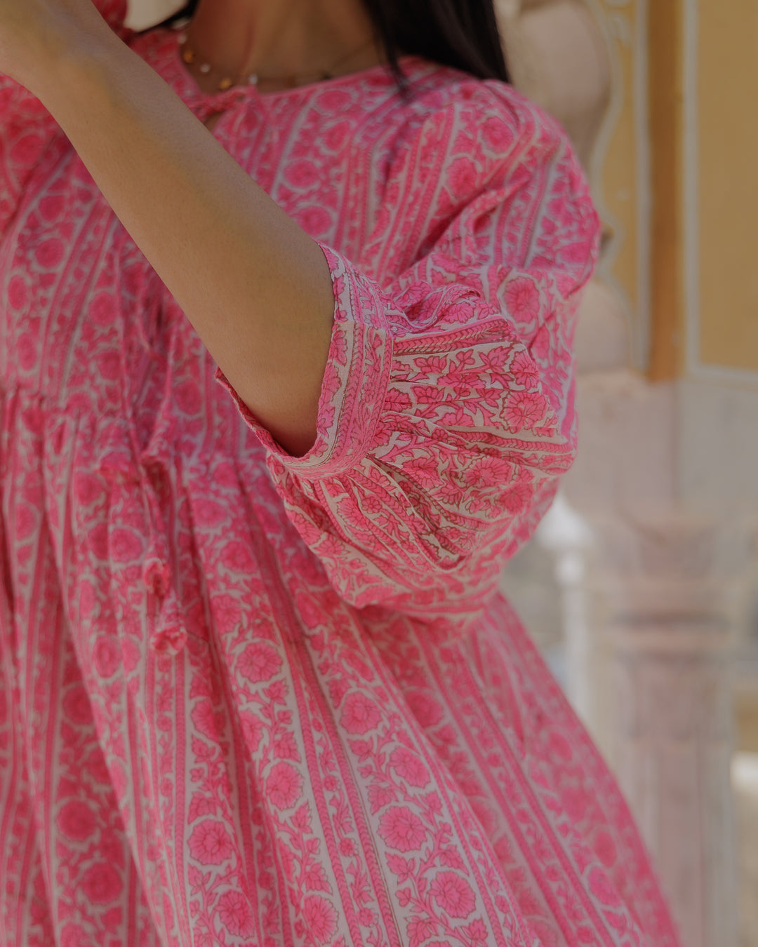 Farah Midi Dress in Neon Pink