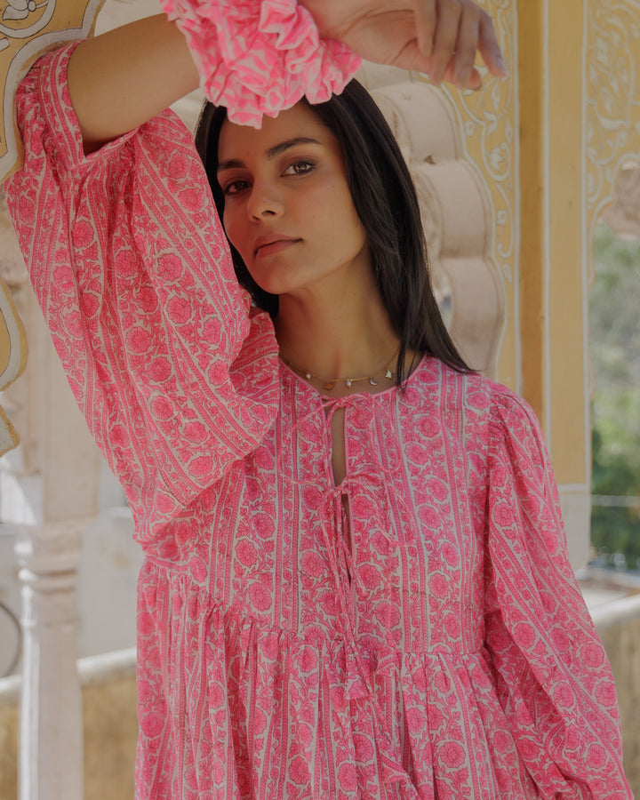 Farah Midi Dress in Neon Pink