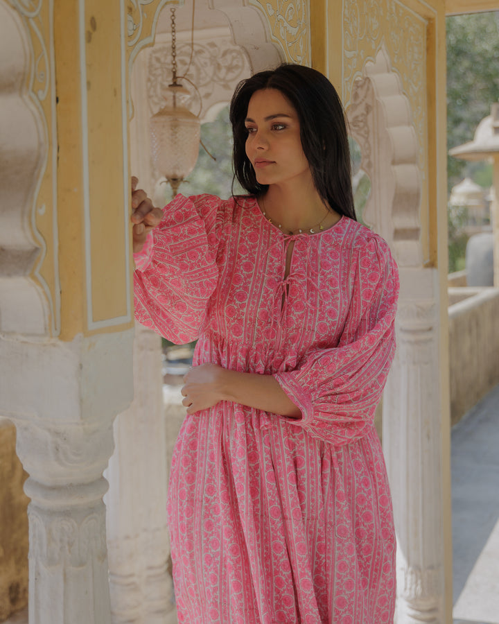 Farah Midi Dress in Neon Pink