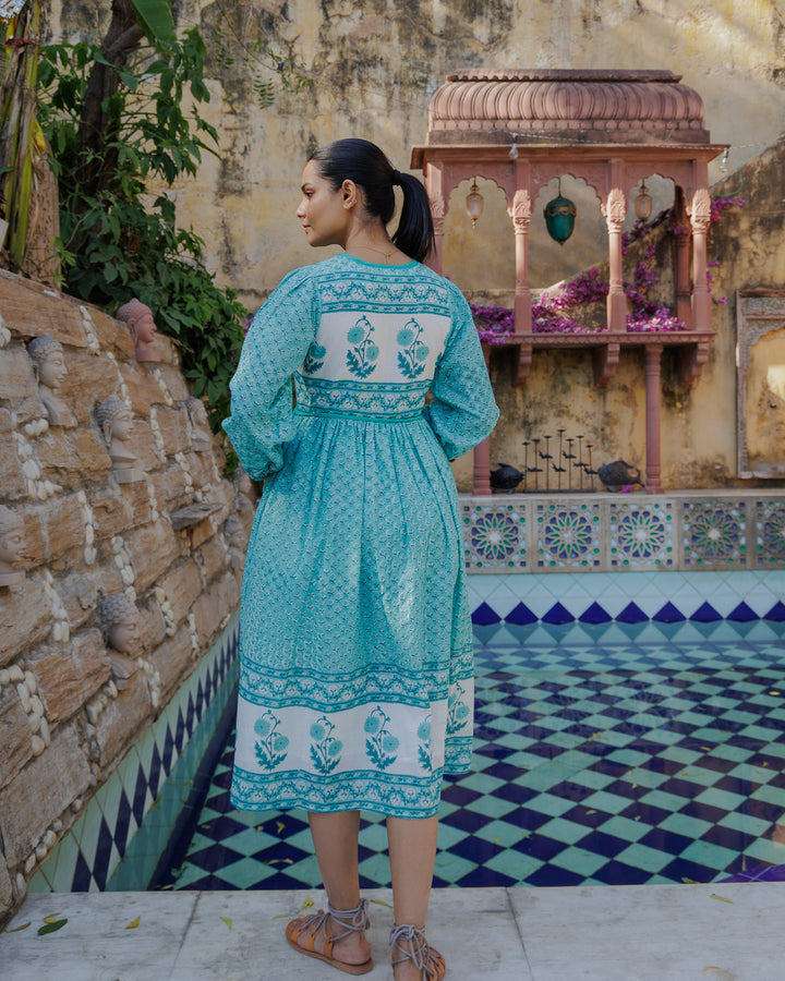 PRE ORDER: Jackie midi dress in Pool Blue (delivery 9th June)